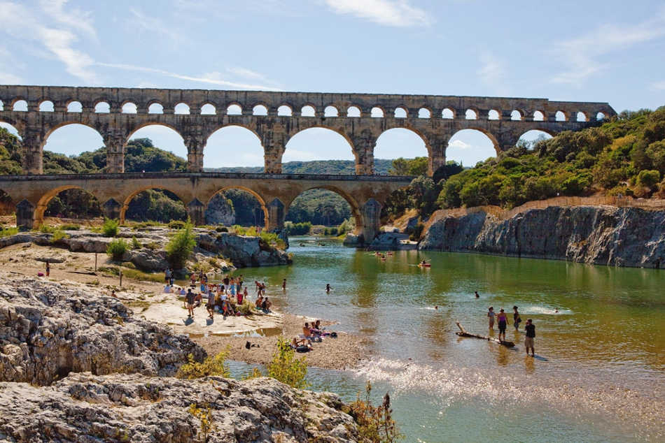baignade au Pont du Gard
